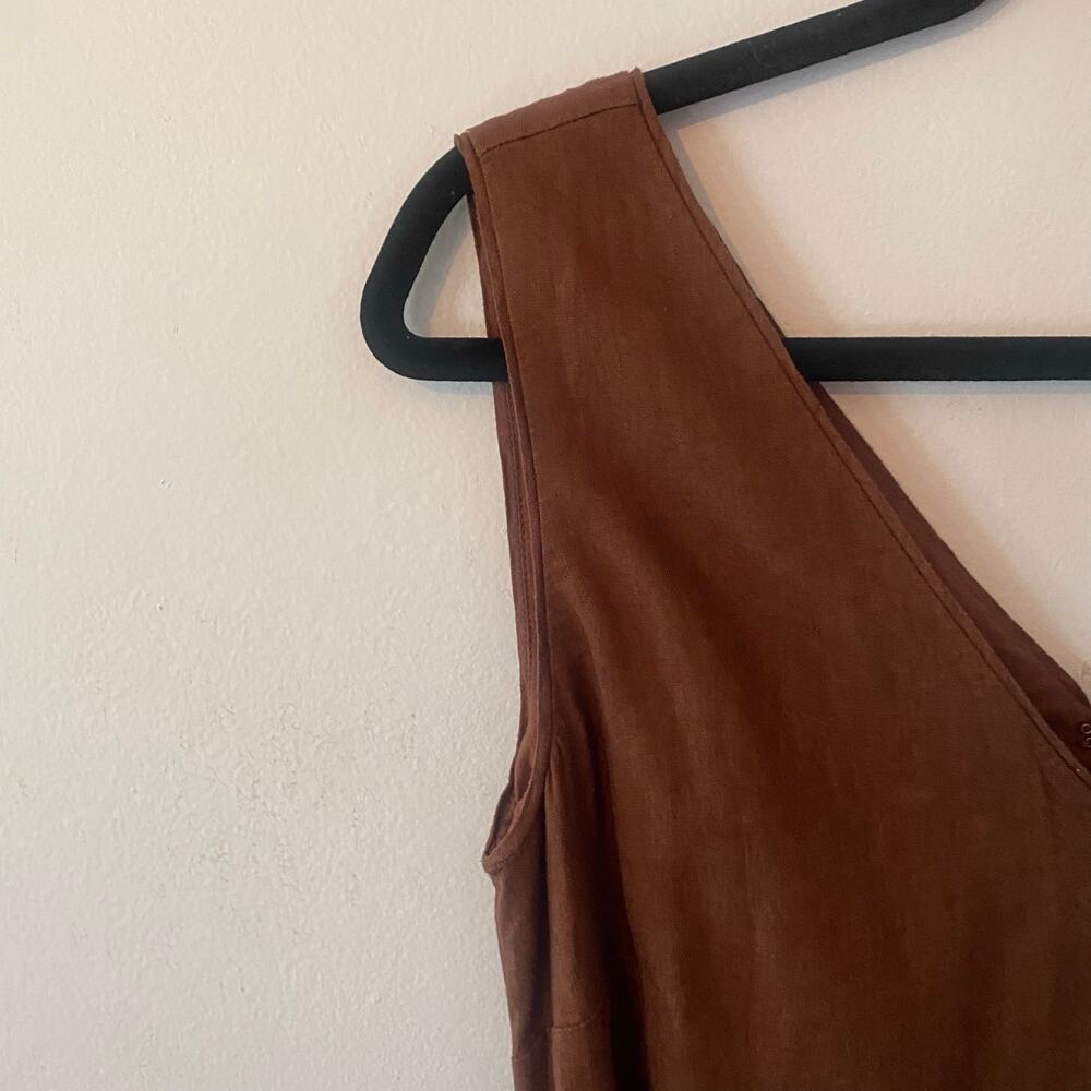 NWT Ann Taylor Chocolate Brown Linen Blend Sleeveless Mini Dress V-neck Women 4 - Picture 3 of 11